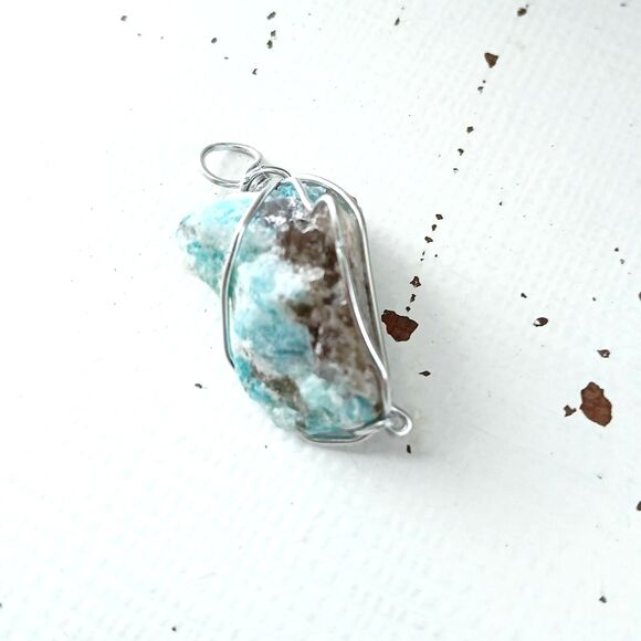 Raw Amazonite Crystal Gemstone Pendant, Wire Wrapped 1.5" - Picture 3 of 4